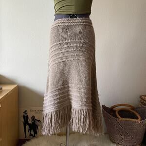 Y2K vintage 2000s Italian knit fringe maxi skirt euro boho fairy wool blend XS/S